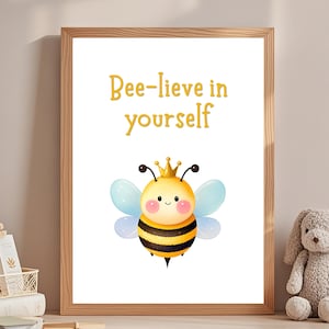Printable Digital Art of a Cute Bee | Children&#39;s Room Wall Decor | Nursery Art for Kids&#39; Bedroom | Adorable Bee Illustration | Bee Quote