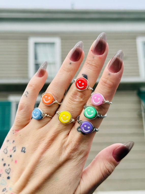 Bague d'amitié smiley, bagues d'été empilables meilleur ami