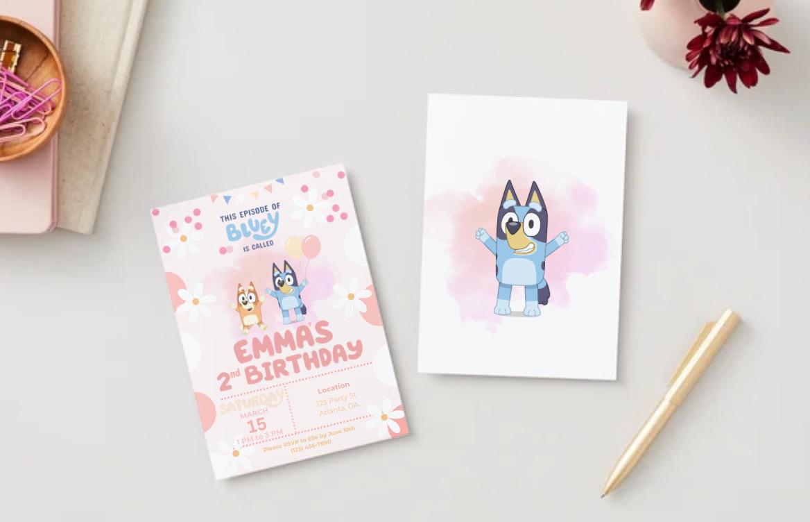 Pink Bluey Birthday Invitation | Editable Template