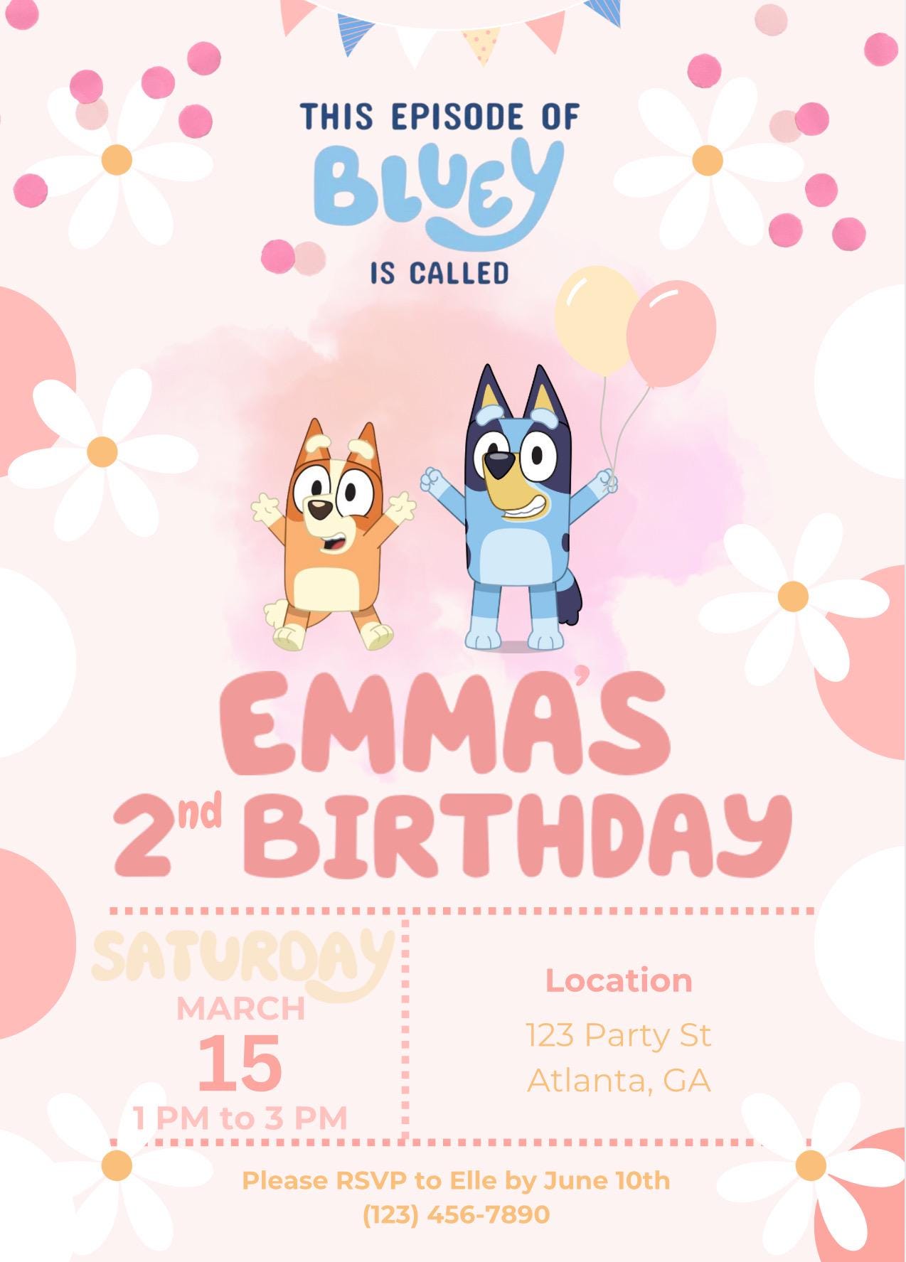 Pink Bluey Birthday Invitation | Editable Template