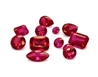 Lab Grown Ruby Gemstone Lot | 15 Carats Faceted Loose Stones | Mixed Shapes & Sizes for Jewelry Making | Wholesale Ruby Assortment