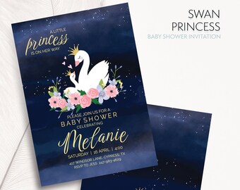 Swan Princess, BABY SHOWER INVITATION, Princess, Swan, Baby Shower, Editable Download, Shower, Party Invitation, Baby Girl, 5x7