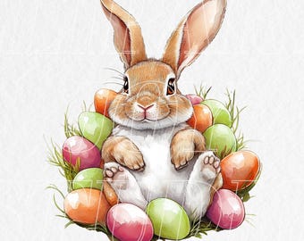 Grappige paashaas clipart-afdrukbare aquarel png-afbeeldingen (digitale download)