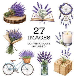 Paquete de imágenes prediseñadas de lavanda, conjunto de ramo de lavanda, imágenes prediseñadas de acuarela imprimibles, PNG de alta calidad, descarga digital, manualidades de papel, diario basura