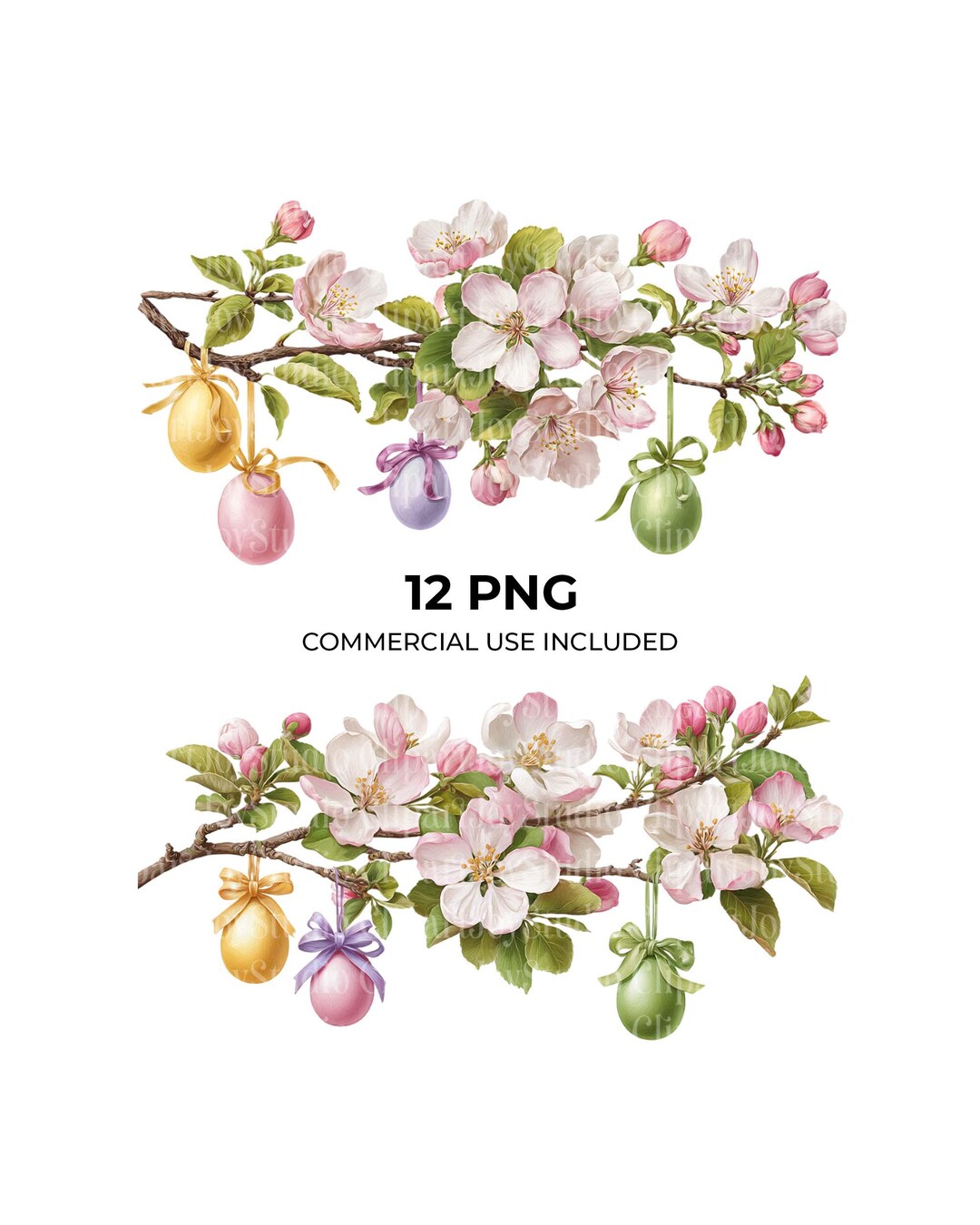 Easter Eggs Clipart Bundle - Printable Watercolor Spring Flowers PNG ...