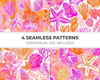 Bright pastel beach seashells seamless pattern JPEG, Digital paper craft, Scrapbook paper, for fabrics, Seamless Background | 160