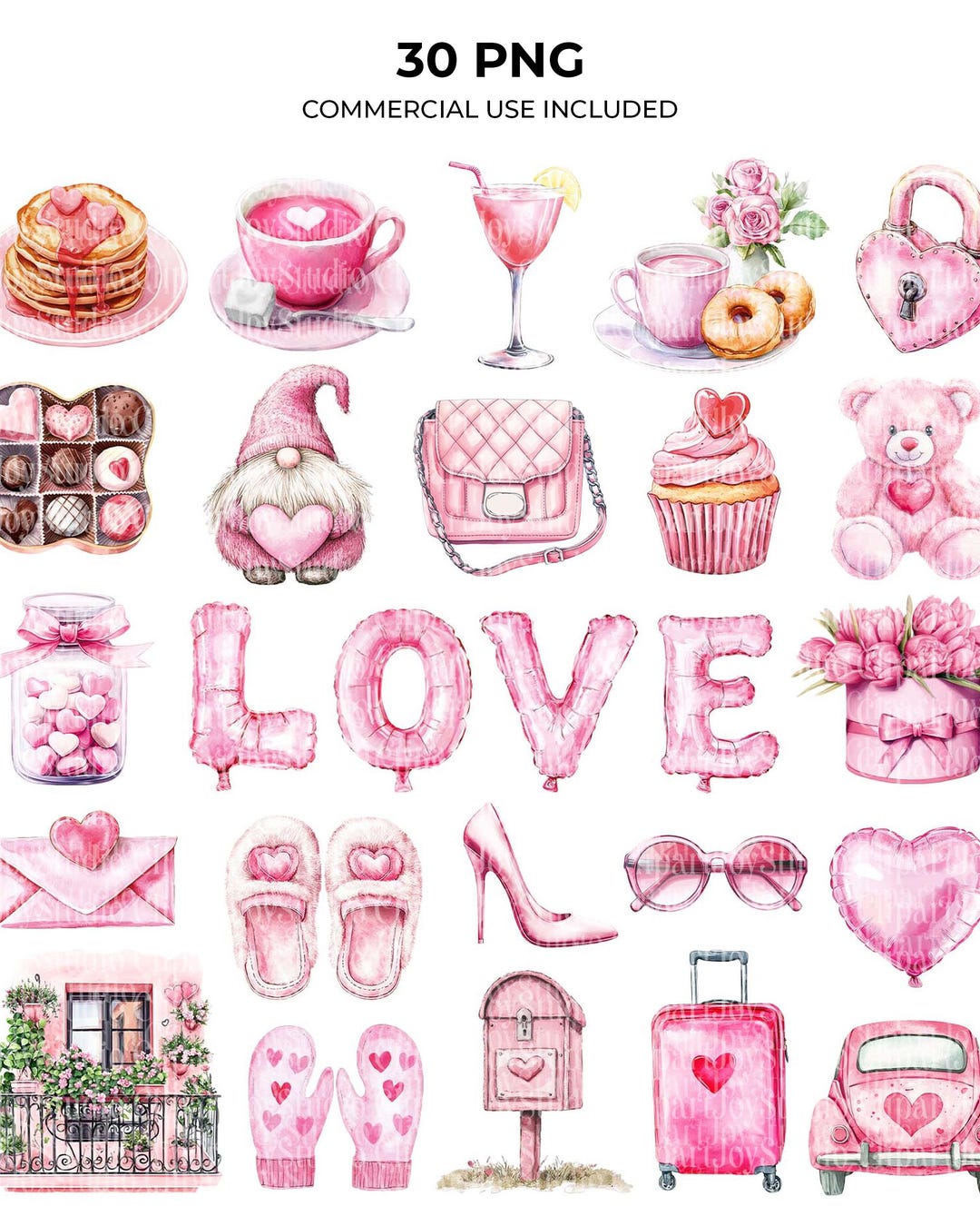 Valentines Day Clipart Bundle | Printable Watercolor PNG Images ...