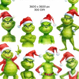 The Grinch Christmas Clipart Bundle, Grinch PNG, Printable junk journals scrapbook images, Digital Download, Paper craft clip art