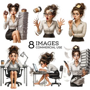 Office Girl Clipart, High Quality Watercolor PNGs, Fashion Boss Girl, Digital Download, Paper Craft Junk Journal Commercial Use Printable