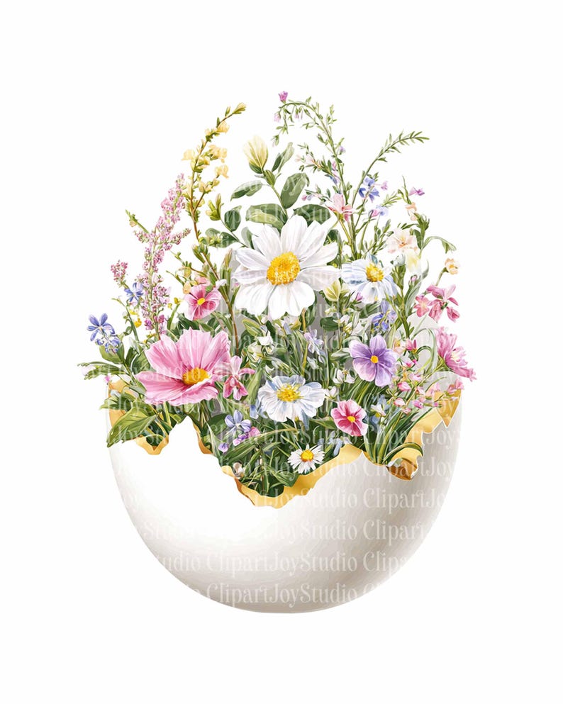 Spring Flowers in Egg Clipart Bundle - Printable Watercolor Easter PNG ...