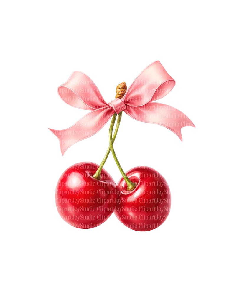 Coquette Cherry Bow Clipart, Printable Watercolor Cherry PNG Clipart ...