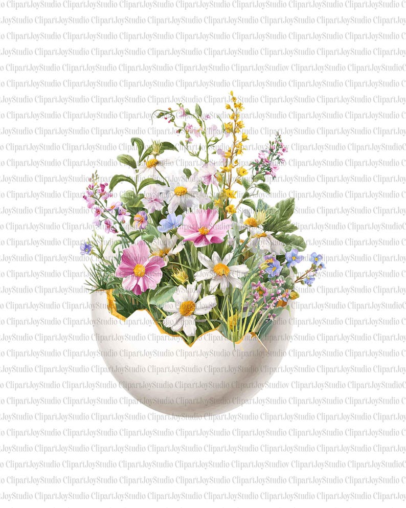 Spring Flowers in Egg Clipart Bundle - Printable Watercolor Easter PNG ...