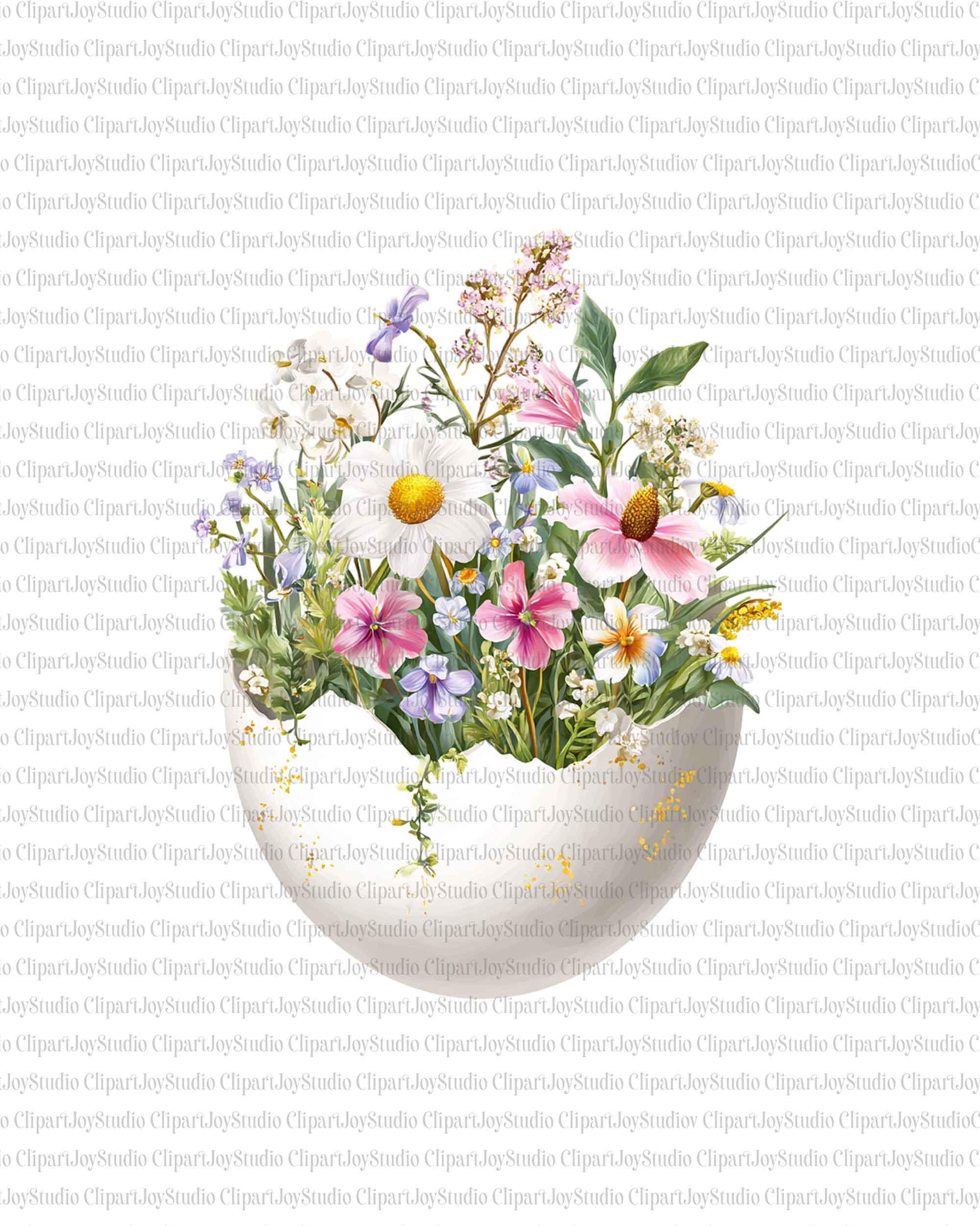 Spring Flowers in Egg Clipart Bundle - Printable Watercolor Easter PNG ...