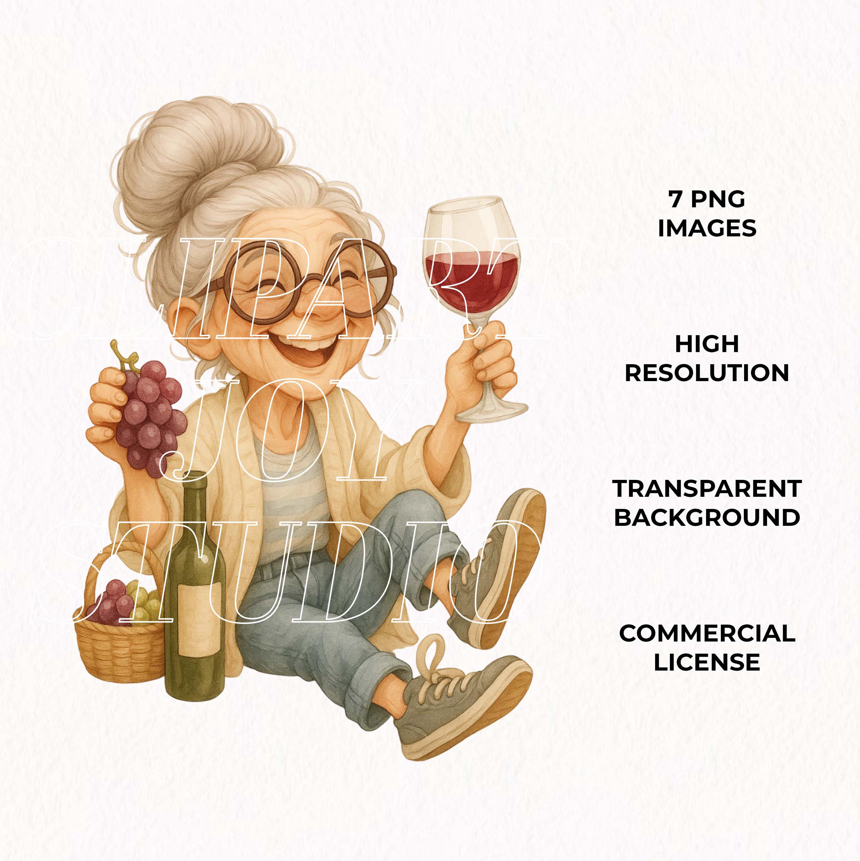 Funny Grandma Clipart, Senior Woman Drinking Red Wine, PNG Wine Humor ...