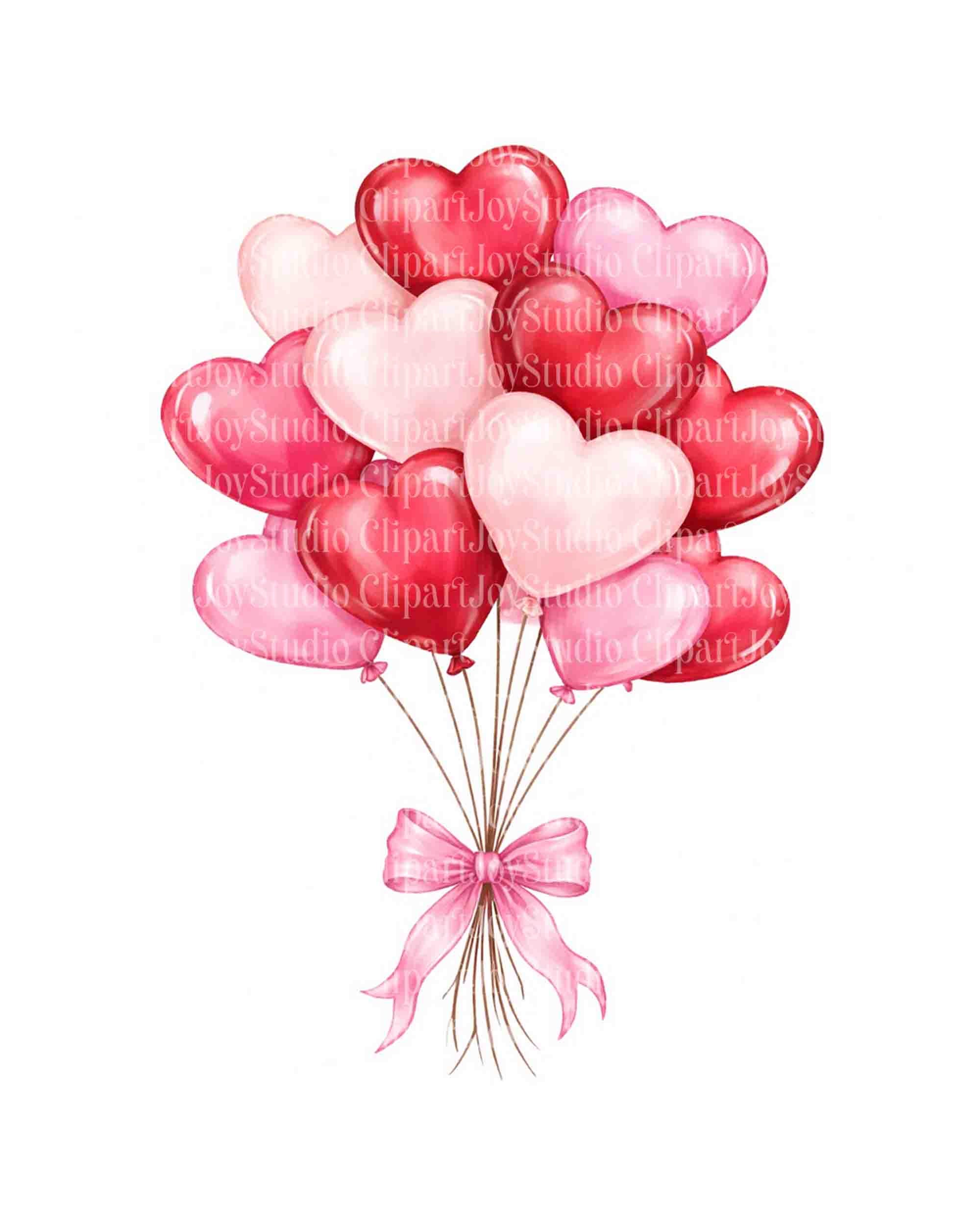 Watercolor Heart Balloons, Valentines Day Clipart Bundle, Printable JPG ...