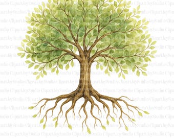 Tree of Life with Roots Clipart | Oak Family Tree | Printable PNG images (digital download)