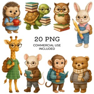 Back to school clipart bundle, Animals at school PNG Clip art, Printable junk journals scrapbook images, Digital Download, Paper craft