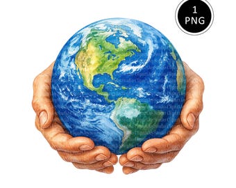 Earth clipart, Holds the Earth in his hands, Earth PNG graphics, Printable scrapbook image, Digital Download, Paper craft, junk journals