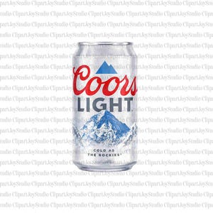 May include: A silver Coors Light beer can with the brand name in red and white, and a mountain graphic. The text "COLD AS THE ROCKIES" is below the mountain image.