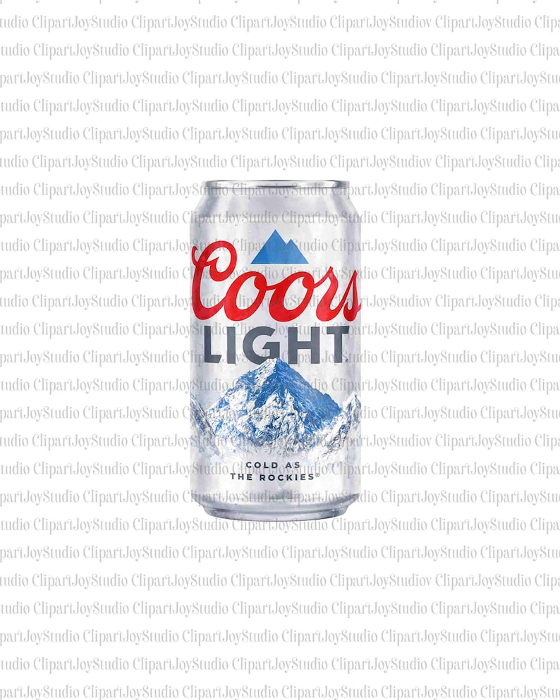 May include: A silver Coors Light beer can with the brand name in red and white, and a mountain graphic. The text "COLD AS THE ROCKIES" is below the mountain image.