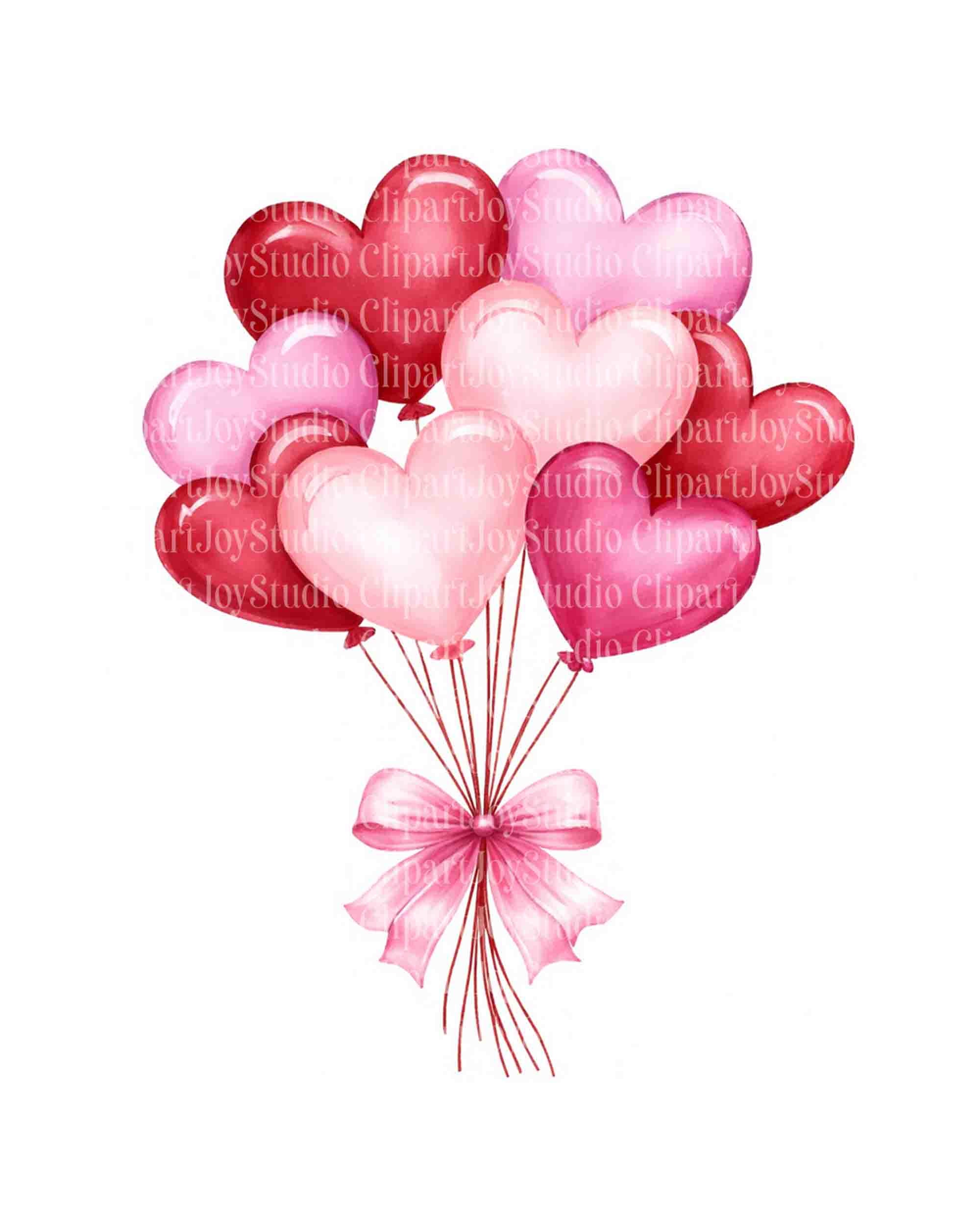 Watercolor Heart Balloons, Valentines Day Clipart Bundle, Printable JPG ...