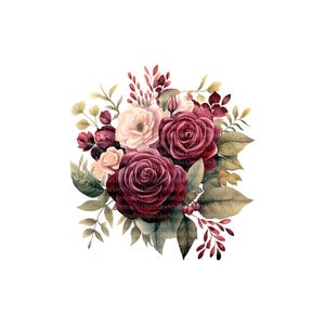 Pacote de clipart de flores cor de vinho, buquê de rosas, gráficos PNG, download digital, artesanato em papel, diário de lixo, scrapbooking imagem 7