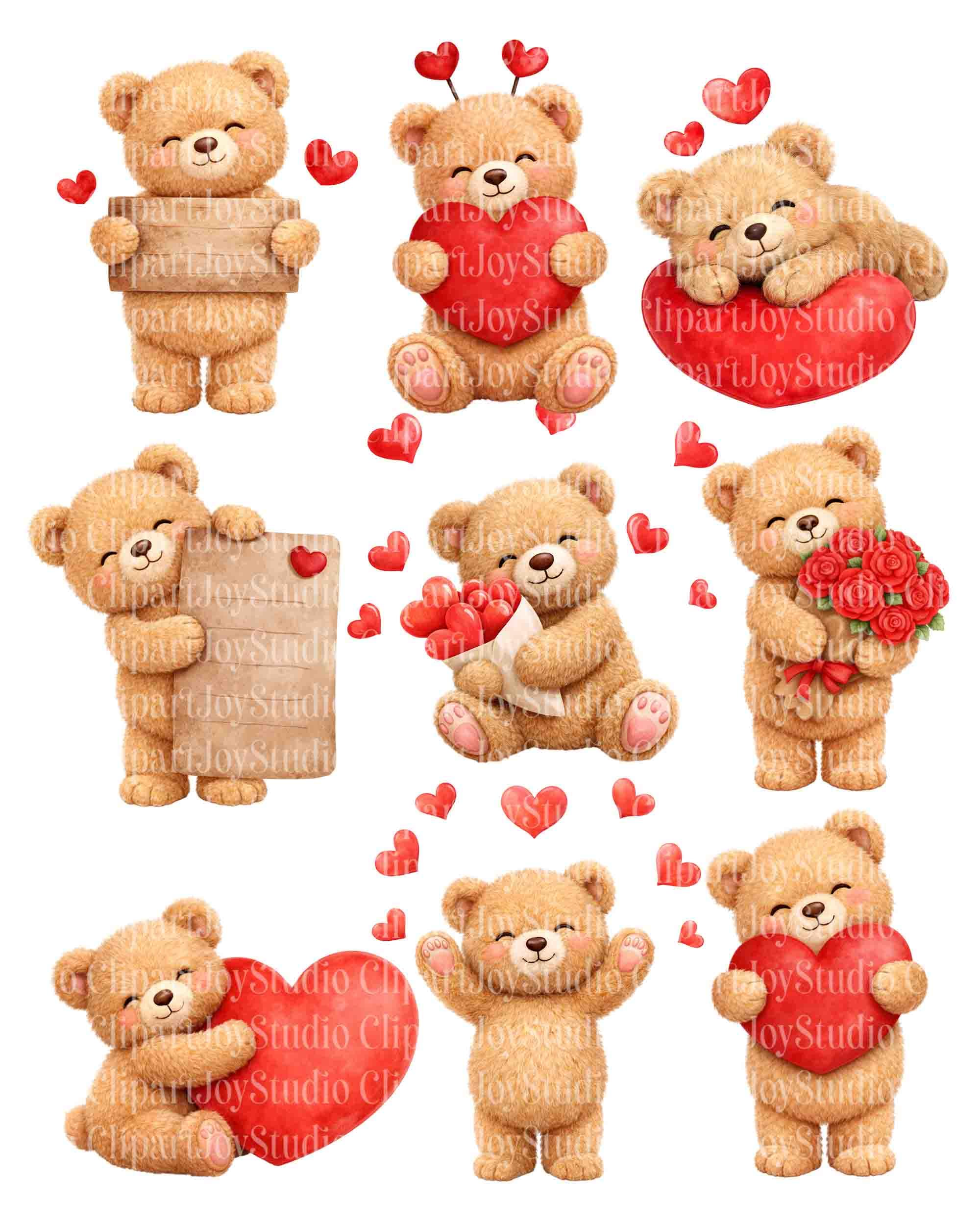 Valentine Teddy Bear Clipart Bundle | Love Graphics | Printable ...