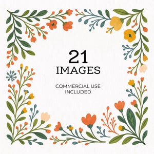 Joli clipart cadres floraux, bordures de fleurs printanières, lot de cliparts cadre fleurs sauvages, téléchargement numérique, créations en papier, faire-part | 058