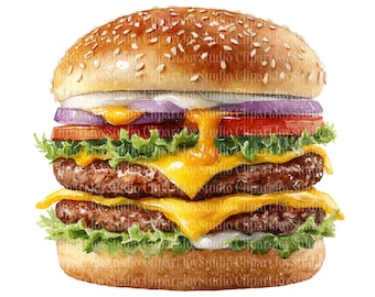 Lot de cliparts pour hamburgers | Images PNG aquarelles imprimables (téléchargement numérique)