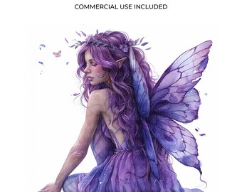 9 Fantasy Fairy Girl Clipart, Fairy JPG, Printable watercolor clipart, junk journal scrapbook images, digital download, Paper craft clip art