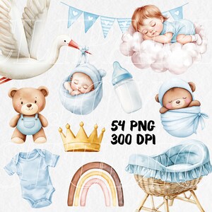 Cute nursery clipart • baby shower clipart • new baby PNG clipart collection • watercolor nursery clipart bundle • commercial use | 022
