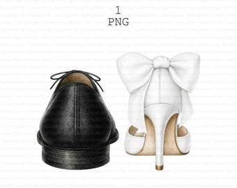 Wedding Shoes Watercolor Clipart - Bride and Groom PNG (Digital Download)