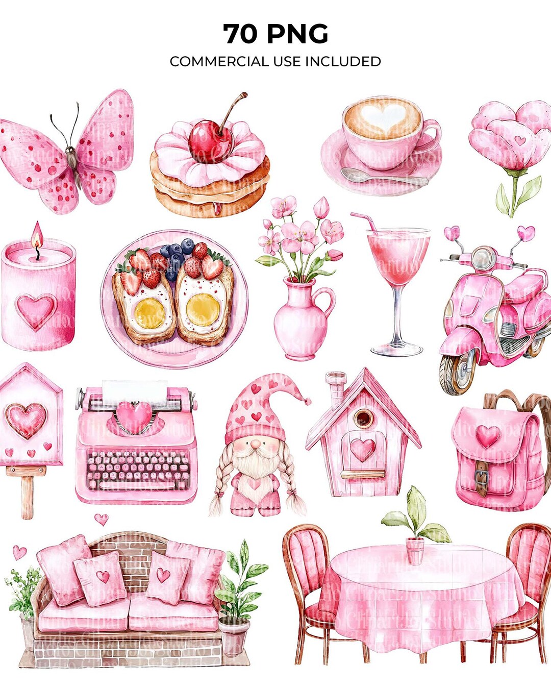 Valentines Day Clipart Bundle | Printable Watercolor PNG Images ...