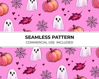 Trendy Halloween Seamless Pattern, Pumpkin Digital paper, Ghost Scrapbook paper, Spook Fabric pattern, Halloween Background, Commercial use