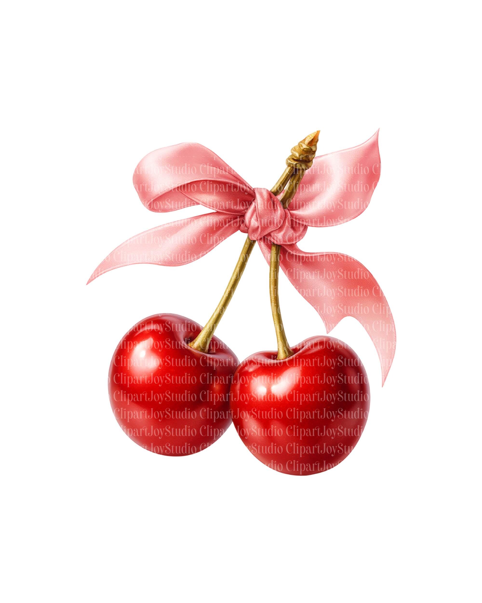 Coquette Cherry Bow Clipart, Printable Watercolor Cherry PNG Clipart ...