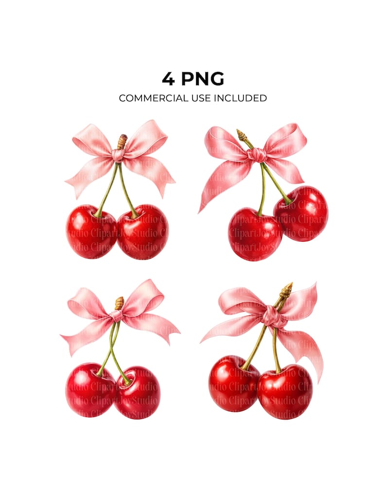 Coquette Cherry Bow Clipart, Printable Watercolor Cherry PNG Clipart ...