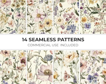 Seamless Vintage Floral Pattern | Botanical Wildflowers for Fabrics | Digital Background | Scrapbook Paper