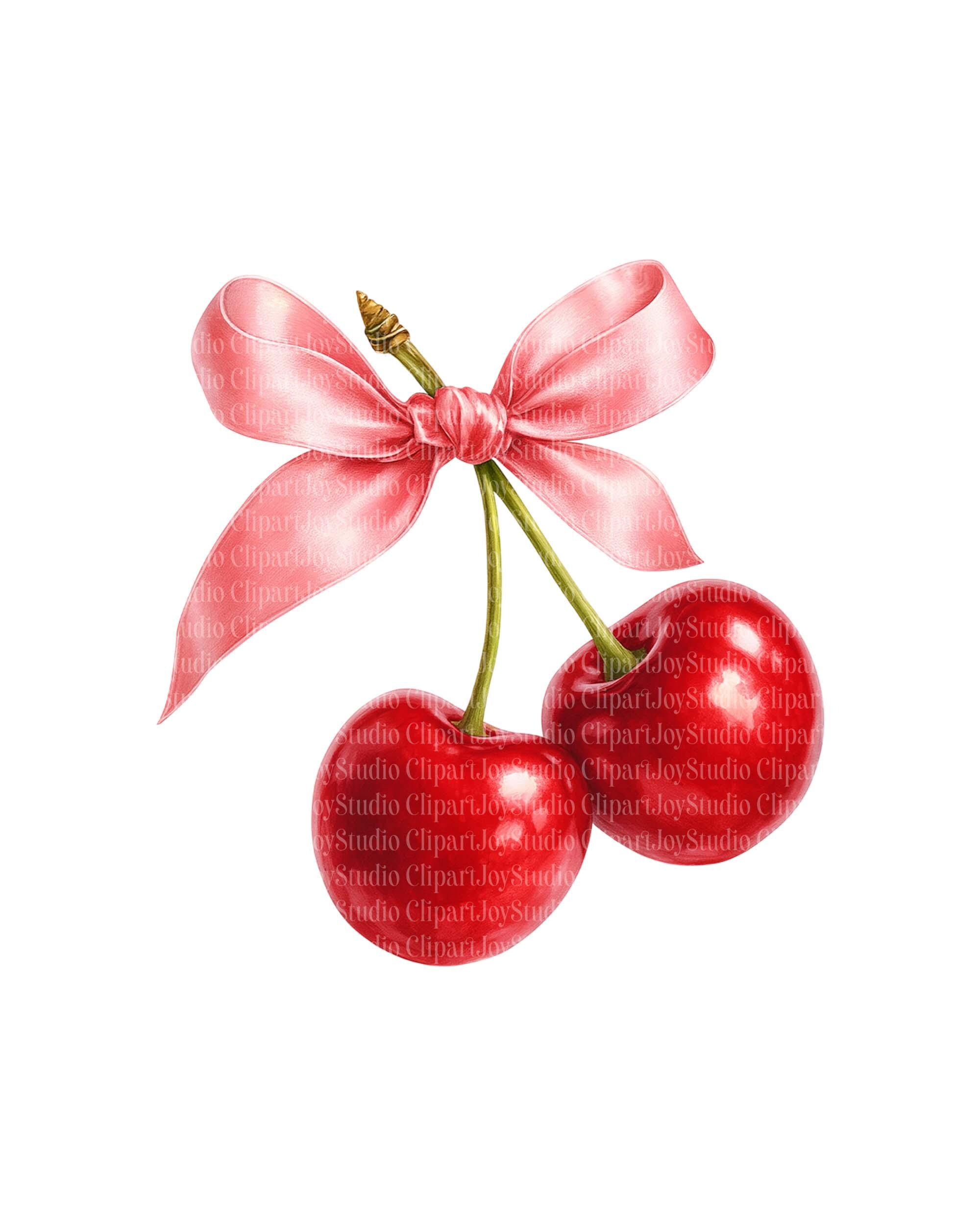 Coquette Cherry Bow Clipart, Printable Watercolor Cherry PNG Clipart ...