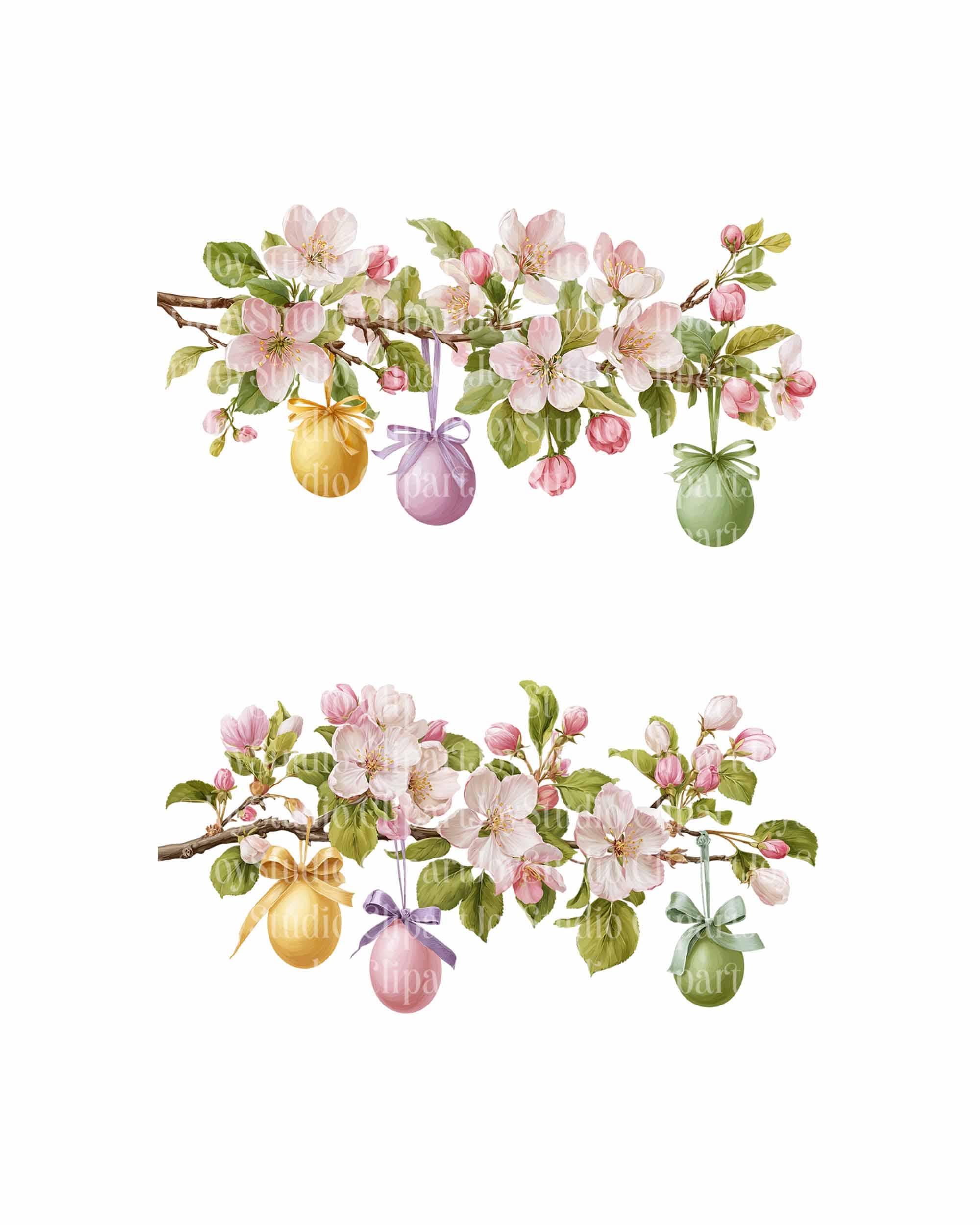 Easter Eggs Clipart Bundle - Printable Watercolor Spring Flowers PNG ...