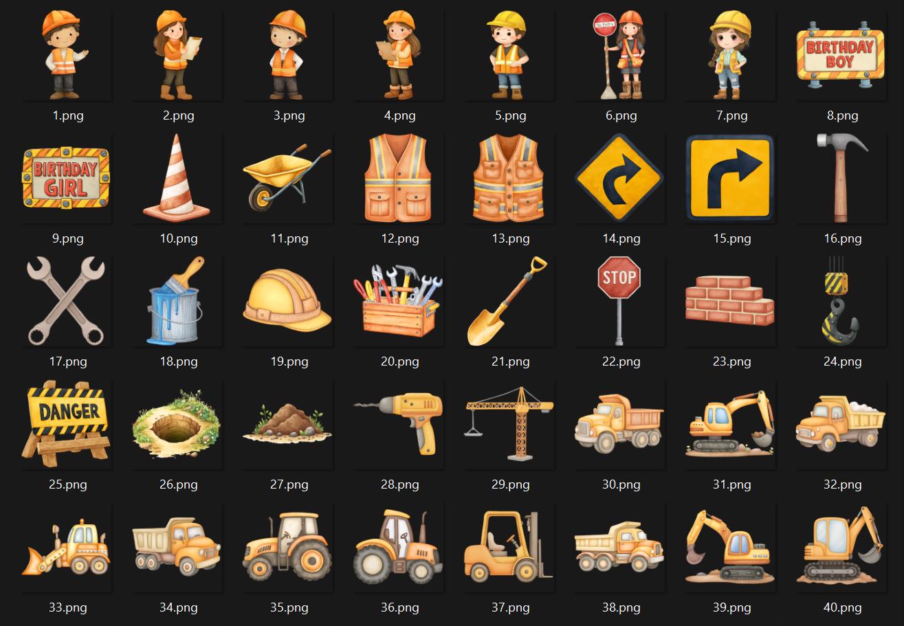Watercolor Construction Clipart Bundle, Construction Vehicles