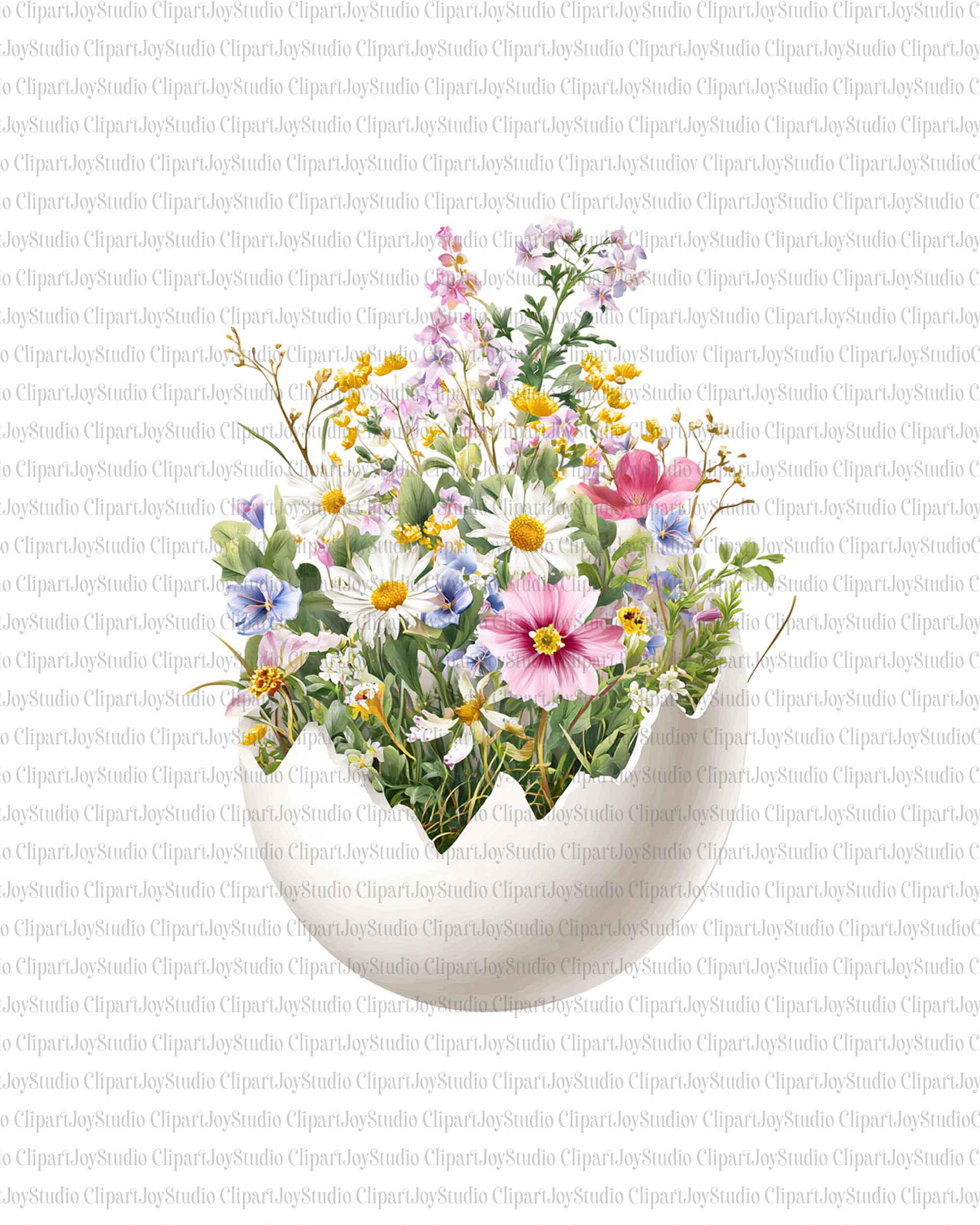 Spring Flowers in Egg Clipart Bundle - Printable Watercolor Easter PNG ...