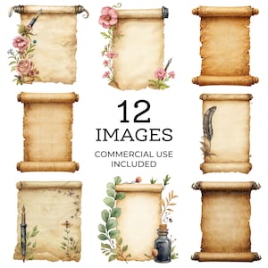 Middeleeuwse scroll clipart, vintage scroll, hoge kwaliteit png&#39;s, afdrukbare aquarel clipart, digitale download, papier ambacht, ongewenste tijdschriften 104