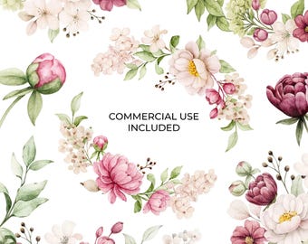 Watercolor Wedding Flower Frames Clipart, Wedding Frame Borders, Floral Frame PNG graphic, Digital Download, Paper Craft, Invites | 184