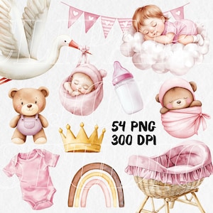 Cute nursery clipart set, baby shower clipart, new baby PNG images collection, watercolor nursery graphics • commercial use | 022
