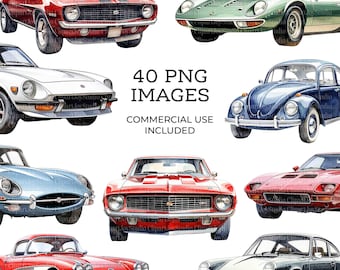 Classic Muscle Cars clipart bundel PNG-afbeelding, oude auto's illustraties, afdrukbare plakboekafbeeldingen, digitale download, Paper Craft, junk tijdschriften