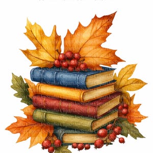 Books and autumn leaves clipart bundle, Fall clipart PNG Clip art, Printable junk journals scrapbook images, Digital Download, Paper craft