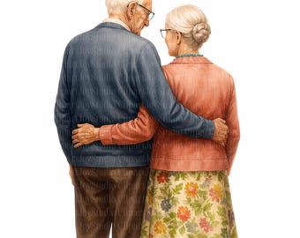 Watercolor Elderly Retired Couple Clipart Bundle, PNG Clip art, Printable junk journals scrapbook images, Digital Download, Paper craft