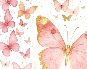 Watercolor butterflies clipart, nursery PNG clip art, pink butterflies collection, paper craft, junk journal, scrapbook images