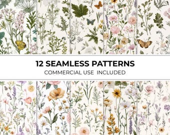 Wildflowers Seamless Pattern Bundle, Pastel Floral JPEG, Digital paper craft, Scrapbook paper, Fabric pattern, Seamless Background | 141