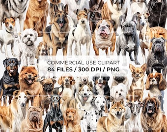 Watercolor Dog Breeds Clipart Bundle - Pets PNG Set (Digital Download)